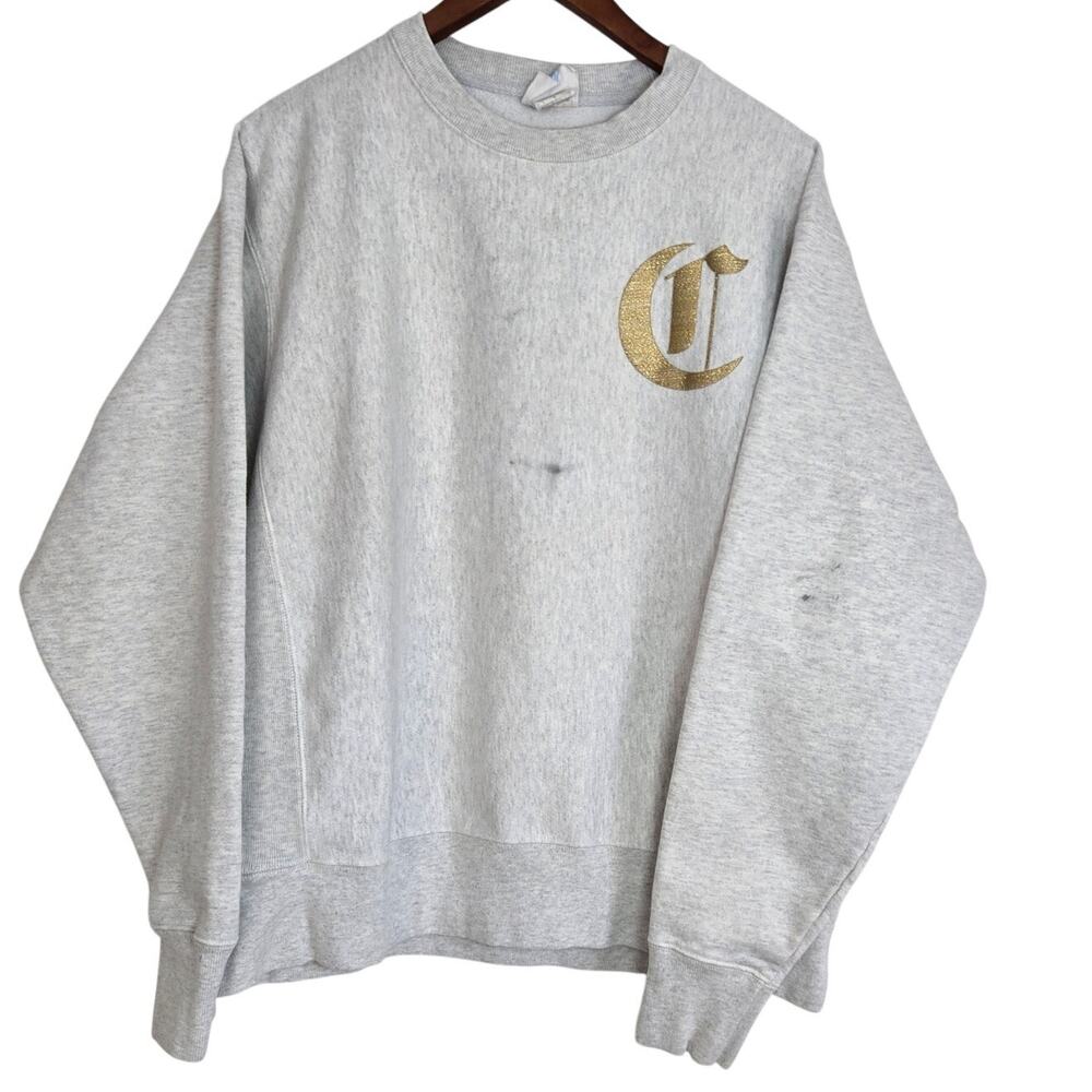 Champion Y2K Retro Reverse Weave Old English Multi‑Logo Sweatshirt Gray Size L